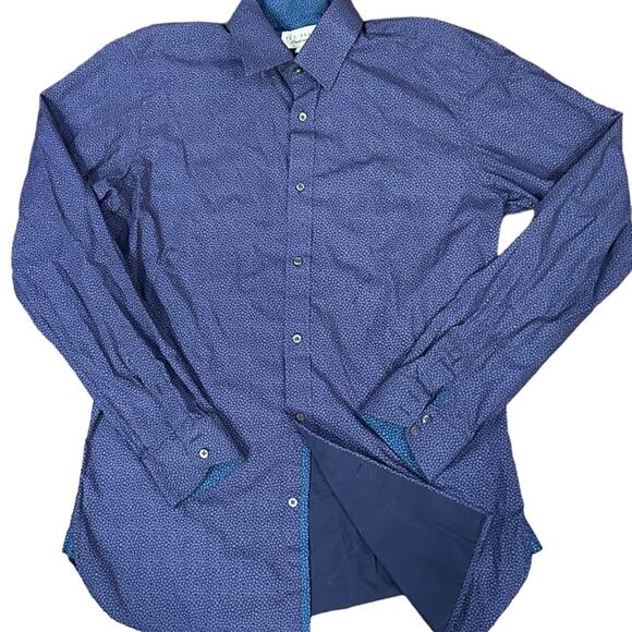 Ted Baker Performance Blue/Purple Print Long Sleeve Button Up Shirt 15 x 34/35 - Picture 1 of 6